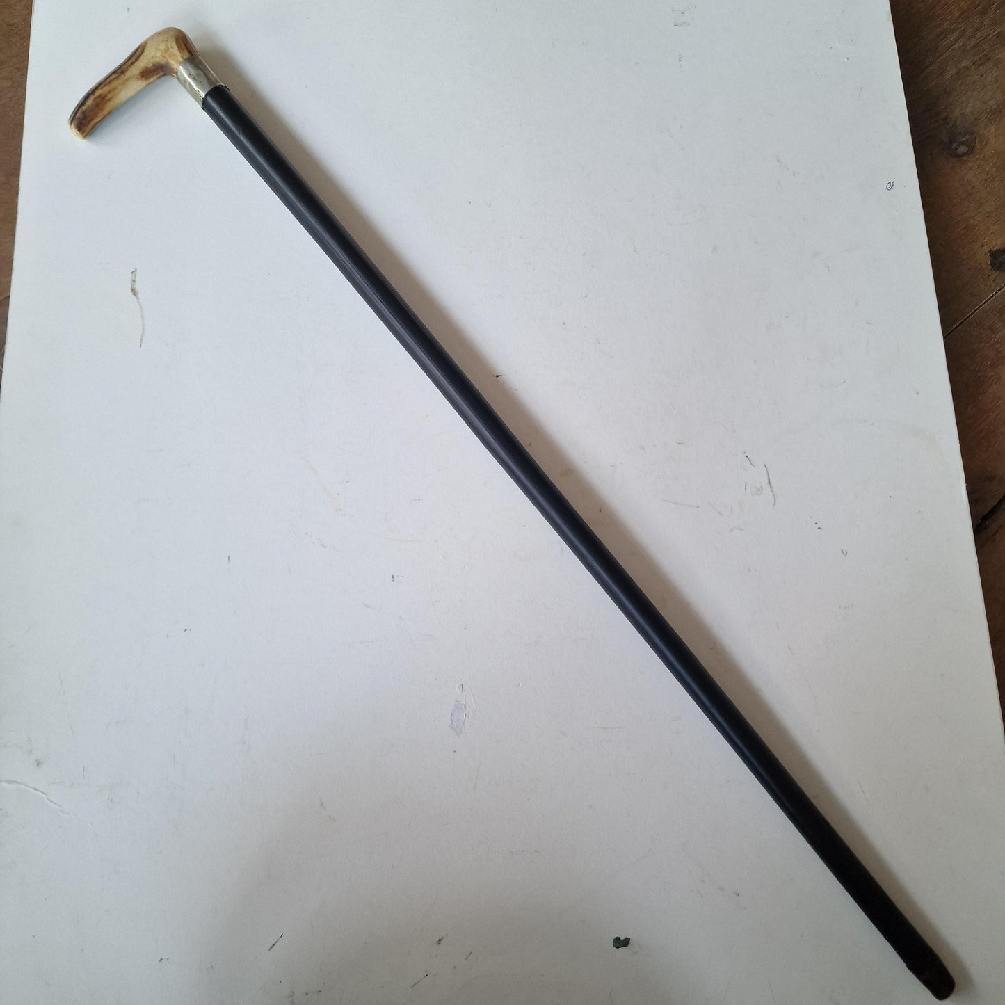 antique walking stick with deer bone , european collection, gentlemen's flannel stick