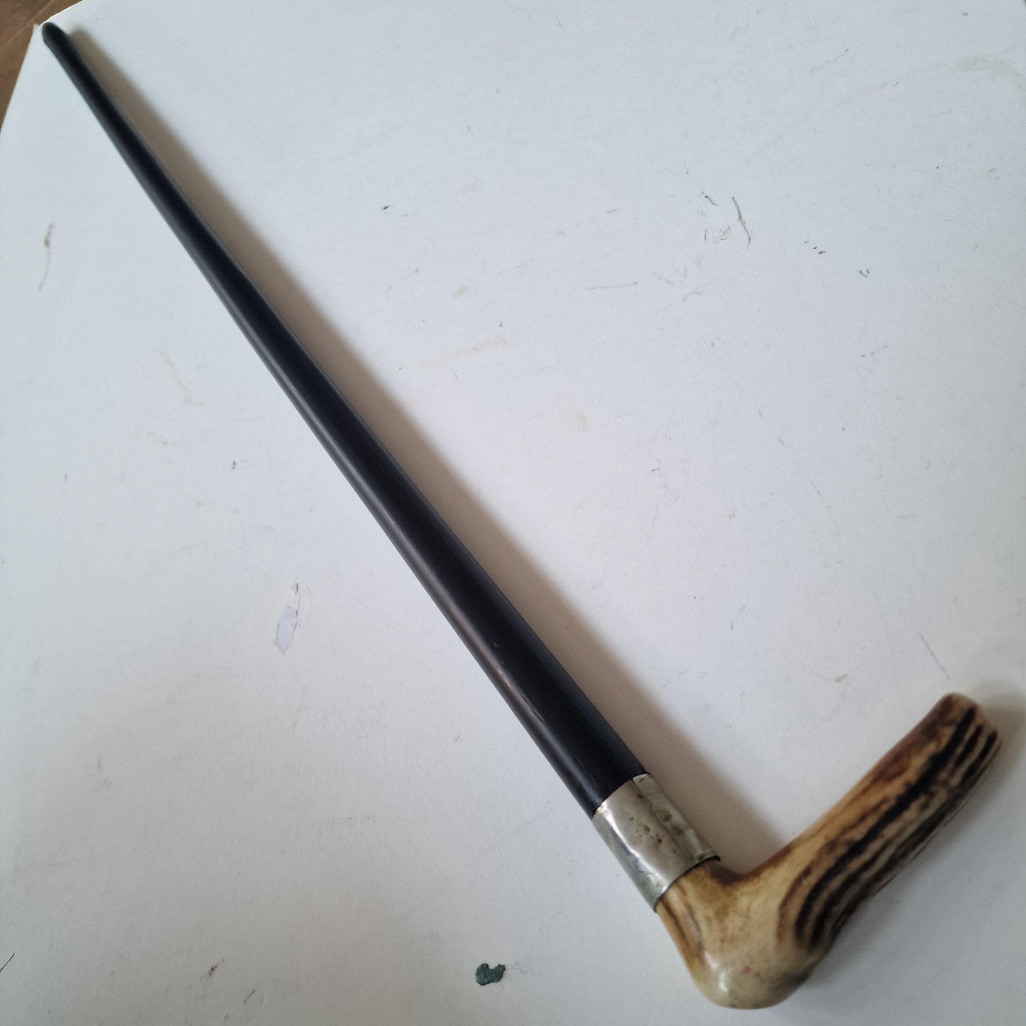 antique walking stick with deer bone , european collection, gentlemen's flannel stick