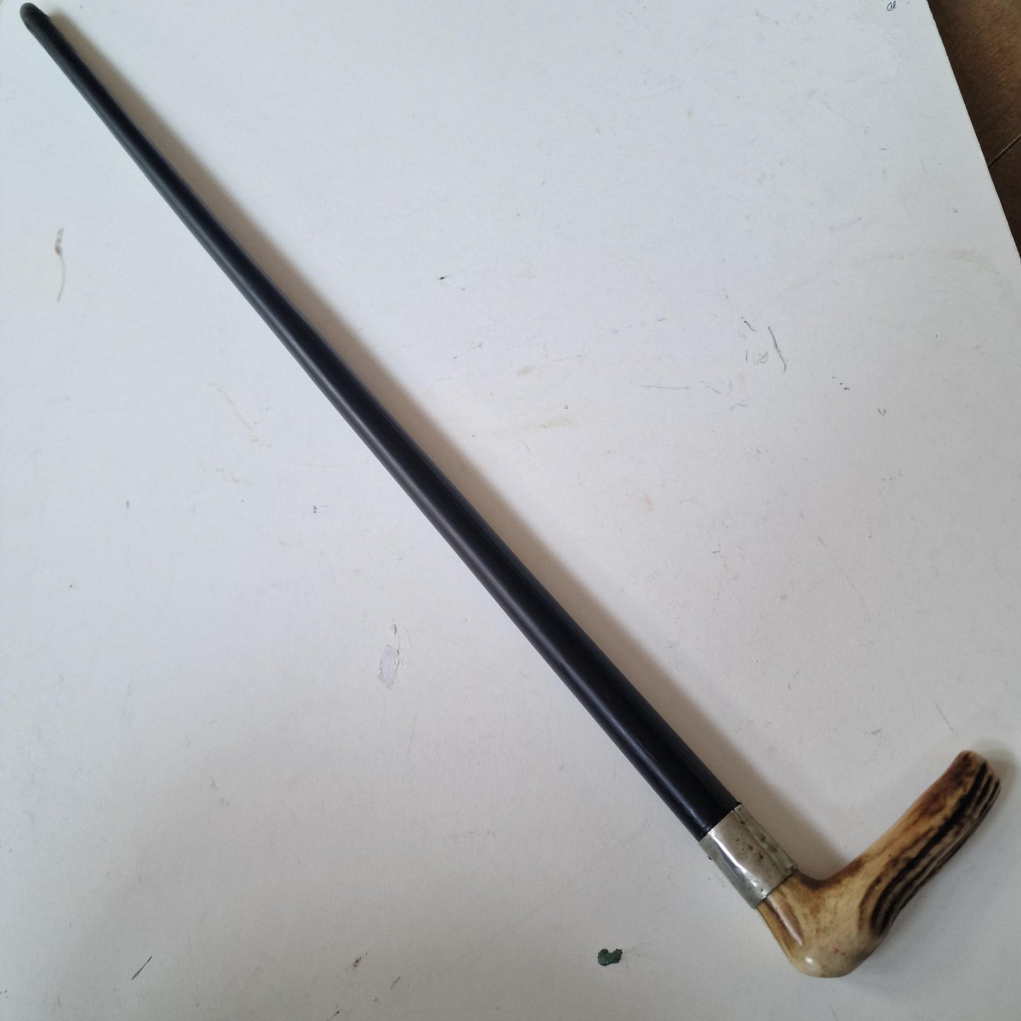 antique walking stick with deer bone , european collection, gentlemen's flannel stick