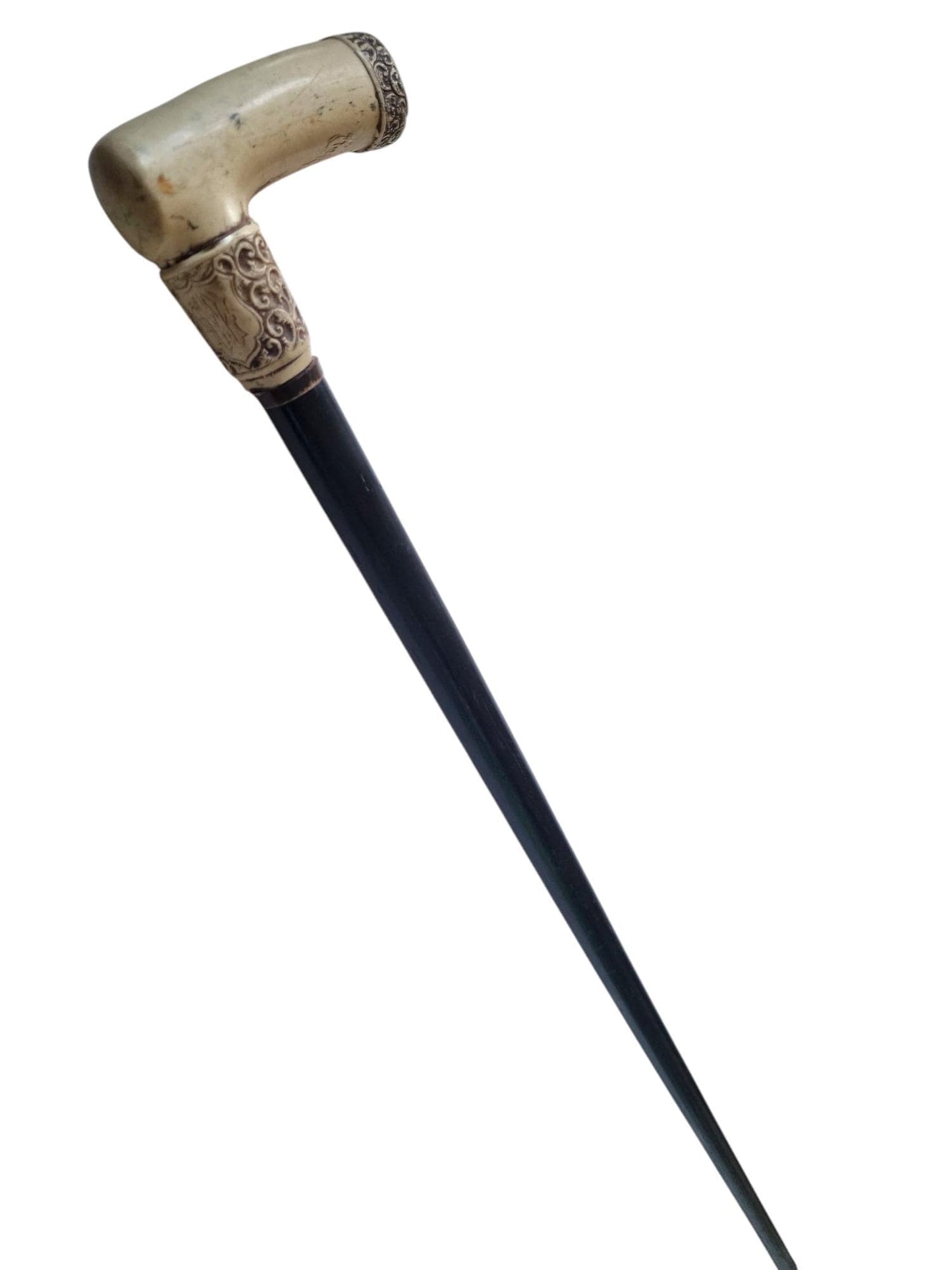 antique walking stick with bone, marked, european collection, gentlemen's flannel stick