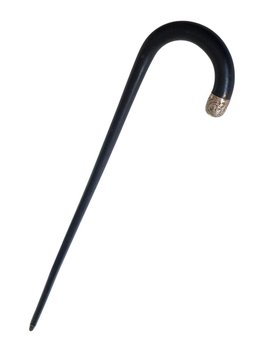antique walking stick with bone and silver, marked, european collection, gentlemen's flannel stick