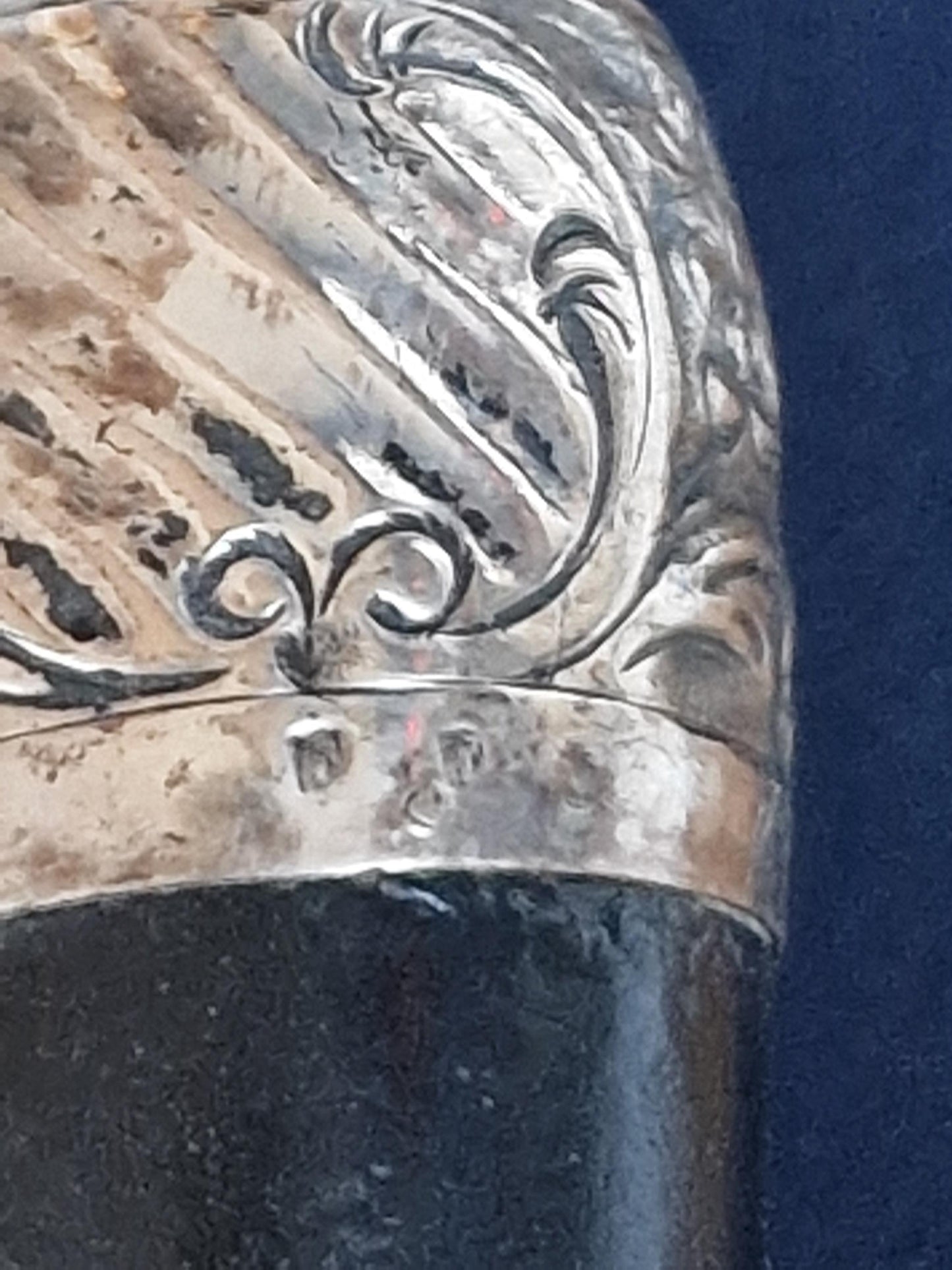 antique walking stick with bone and silver, marked, european collection, gentlemen's flannel stick
