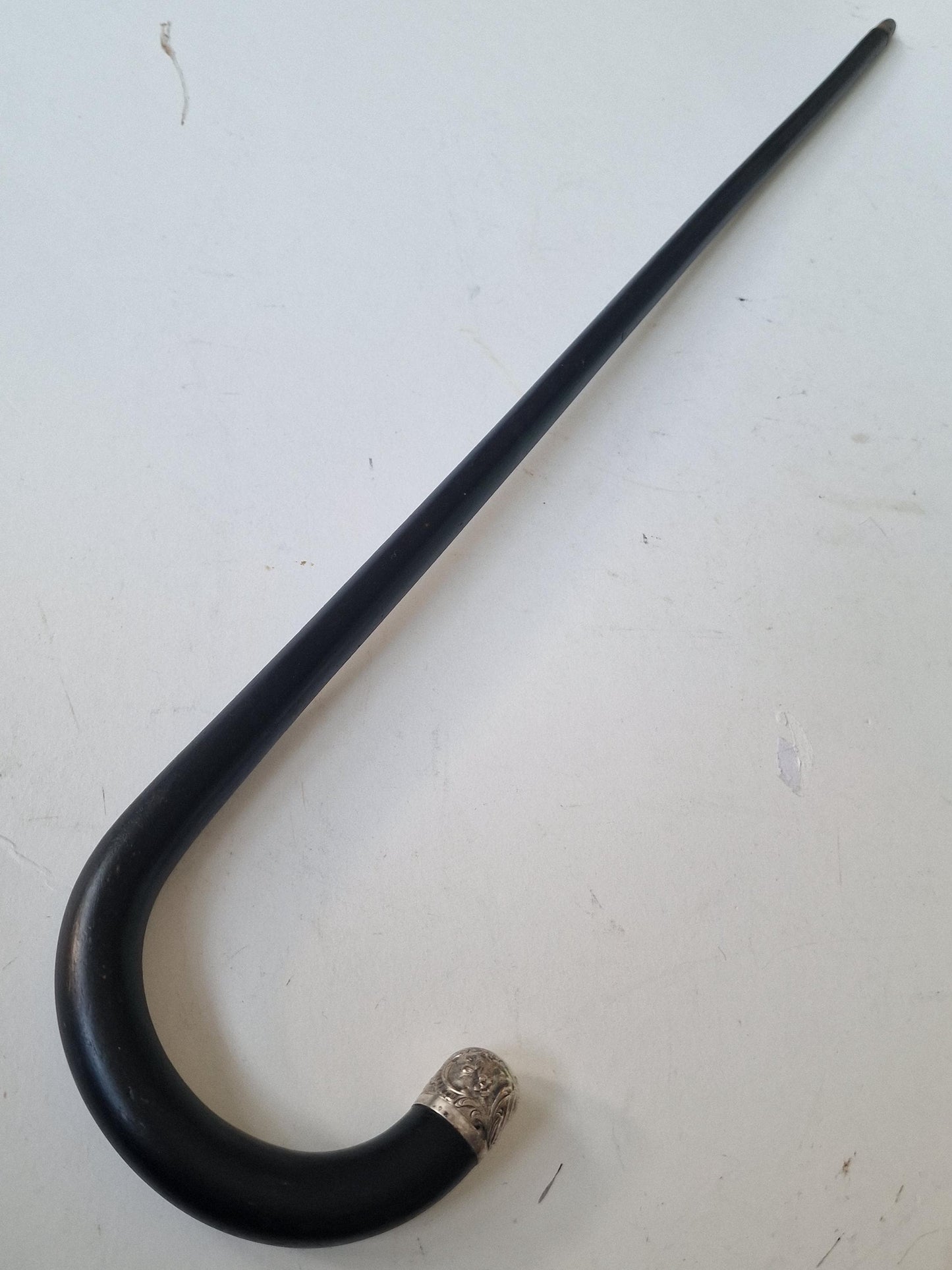 antique walking stick with bone and silver, marked, european collection, gentlemen's flannel stick