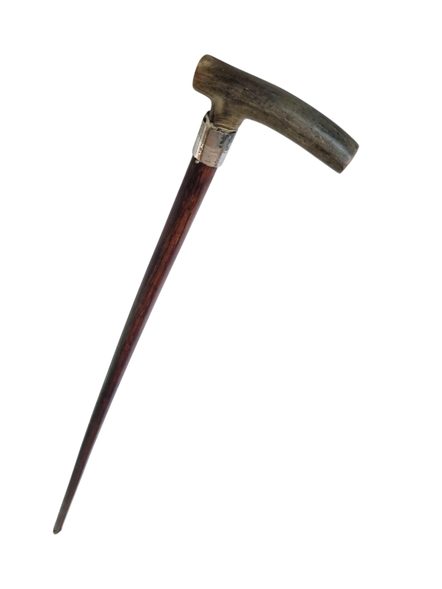 antique walking stick with deer bone , european collection, gentlemen's flannel stick