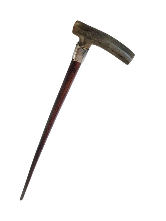 antique walking stick with deer bone , european collection, gentlemen's flannel stick