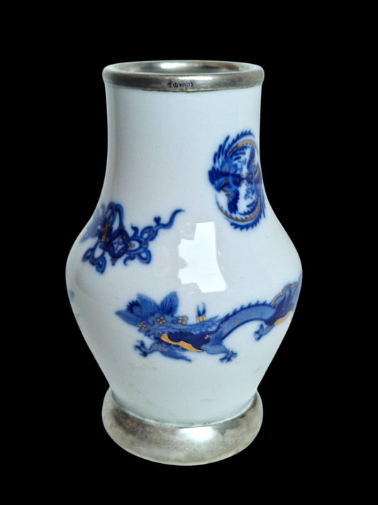 Meissen Porcelain Dragon Vase, 925 Sterling Silver Mount, Circa 1934-45
