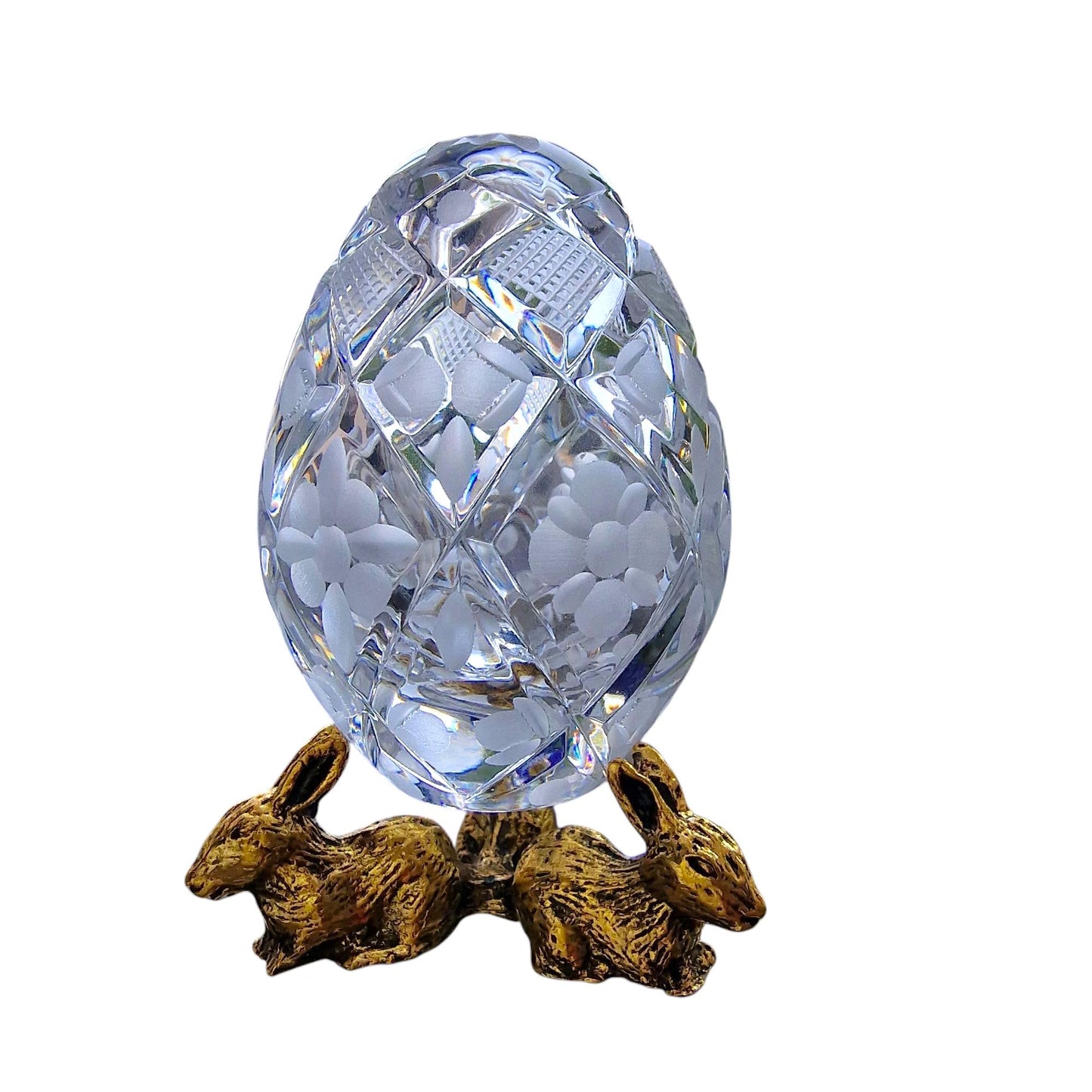 Signed Faberge Crystal Egg, Rabbit Stand, Limited Edition Reproduction