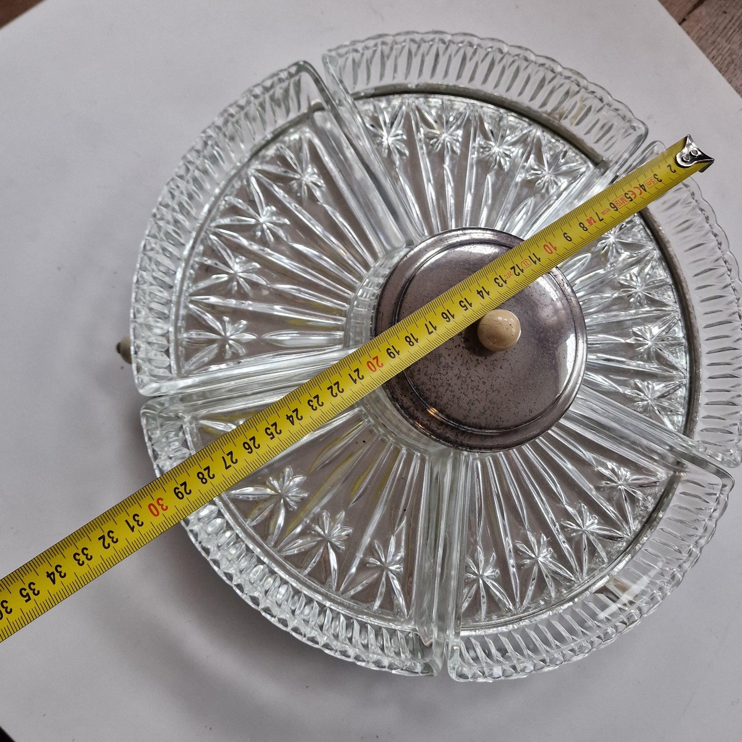 Art Deco Crystal Lazy Susan, Chrome Hors d'oeuvre Serving Platter