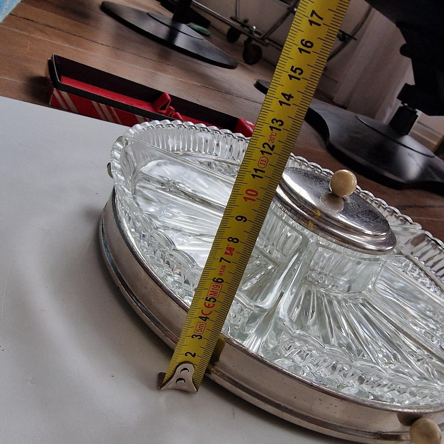 Art Deco Crystal Lazy Susan, Chrome Hors d'oeuvre Serving Platter