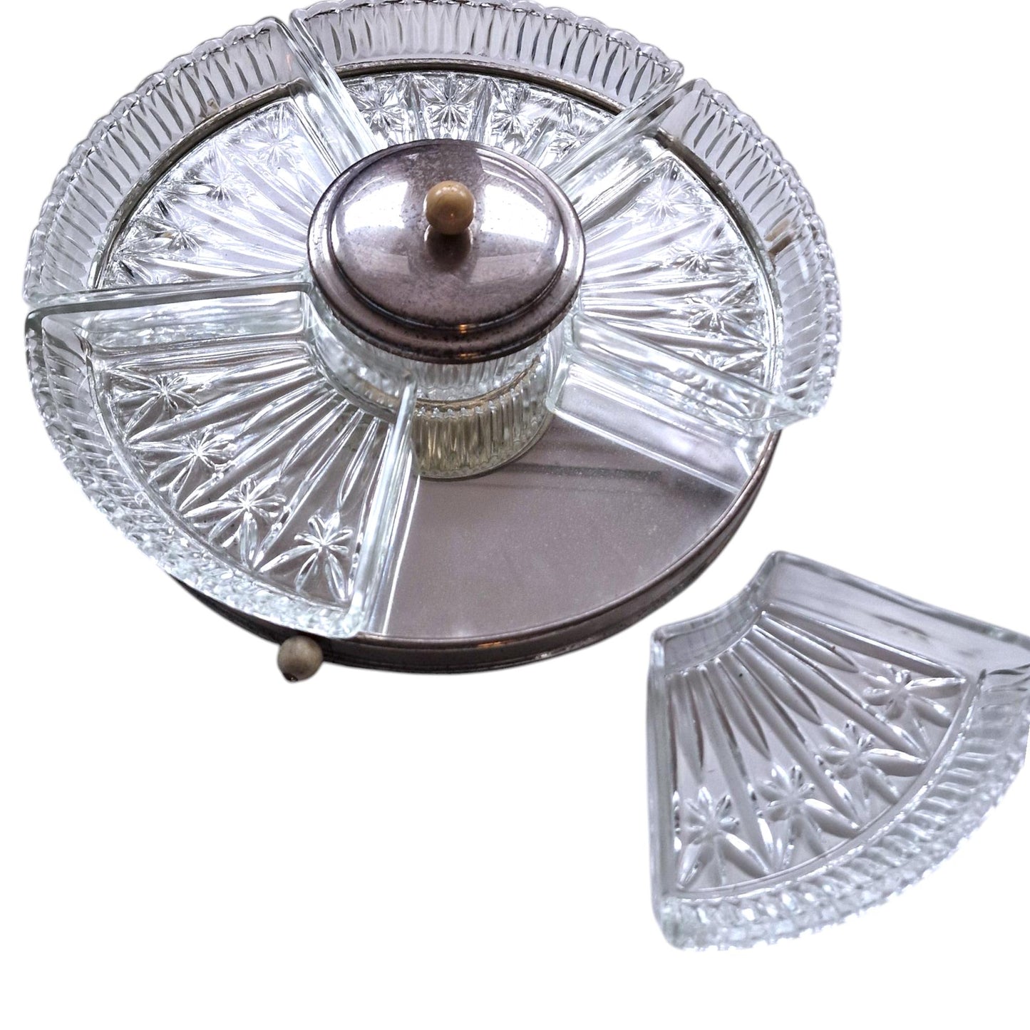 Art Deco Crystal Lazy Susan, Chrome Hors d'oeuvre Serving Platter