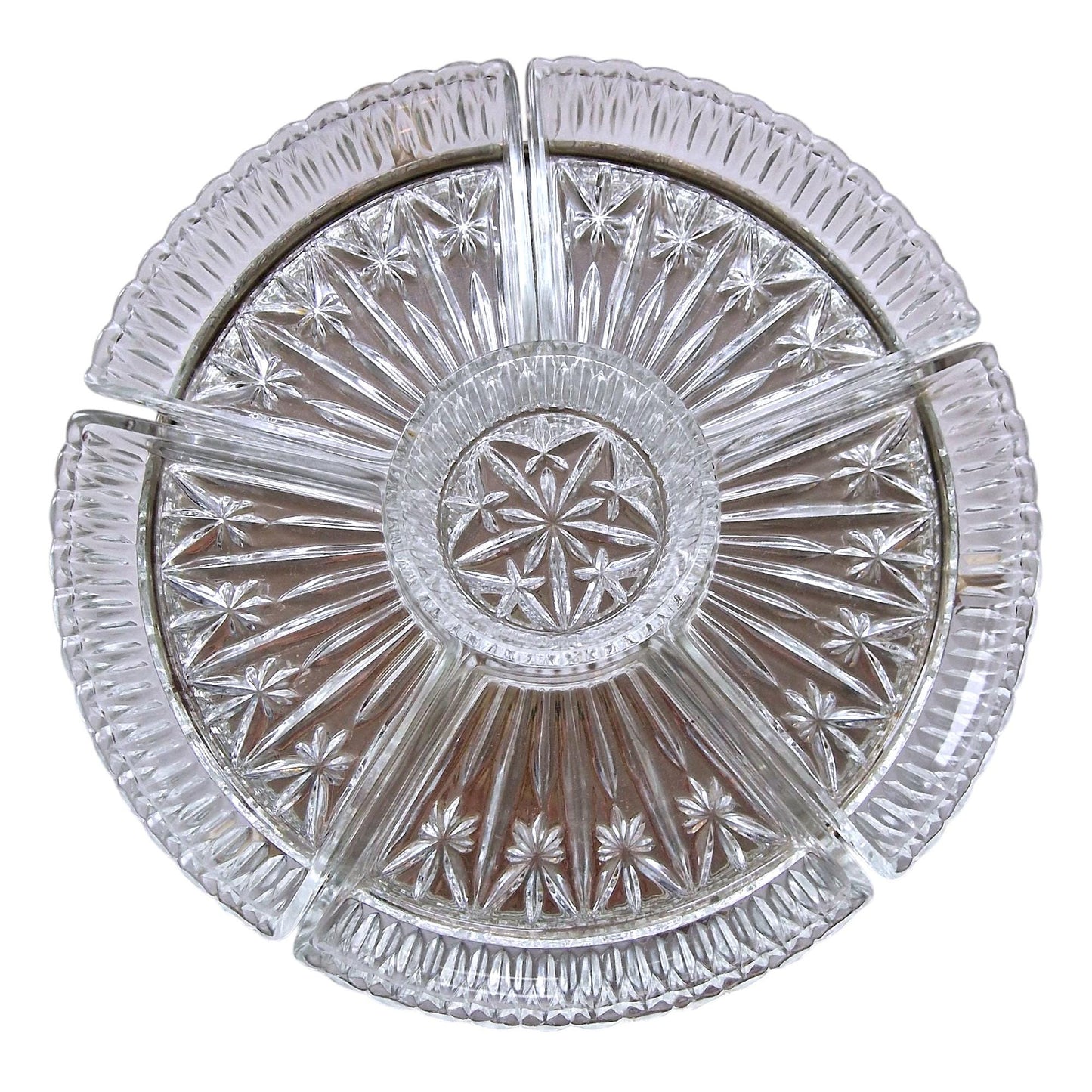 Art Deco Crystal Lazy Susan, Chrome Hors d'oeuvre Serving Platter