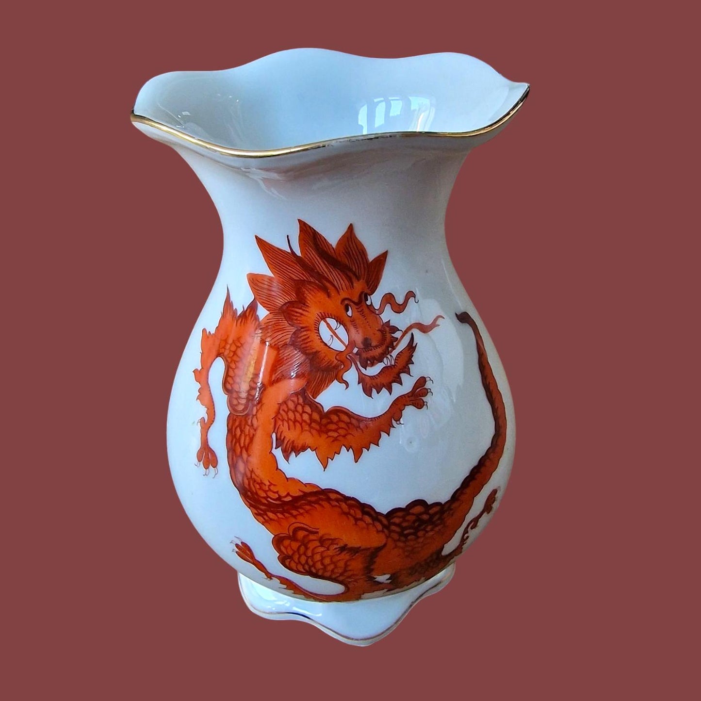 dresden red dragon porcelain old vase dresdener east germany antique porselein china porcelain