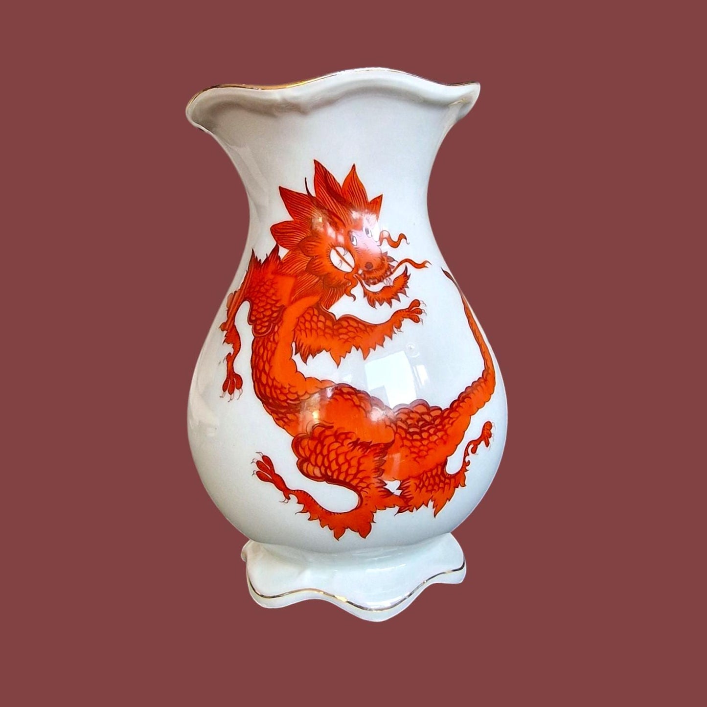 dresden red dragon porcelain old vase dresdener east germany antique porselein china porcelain