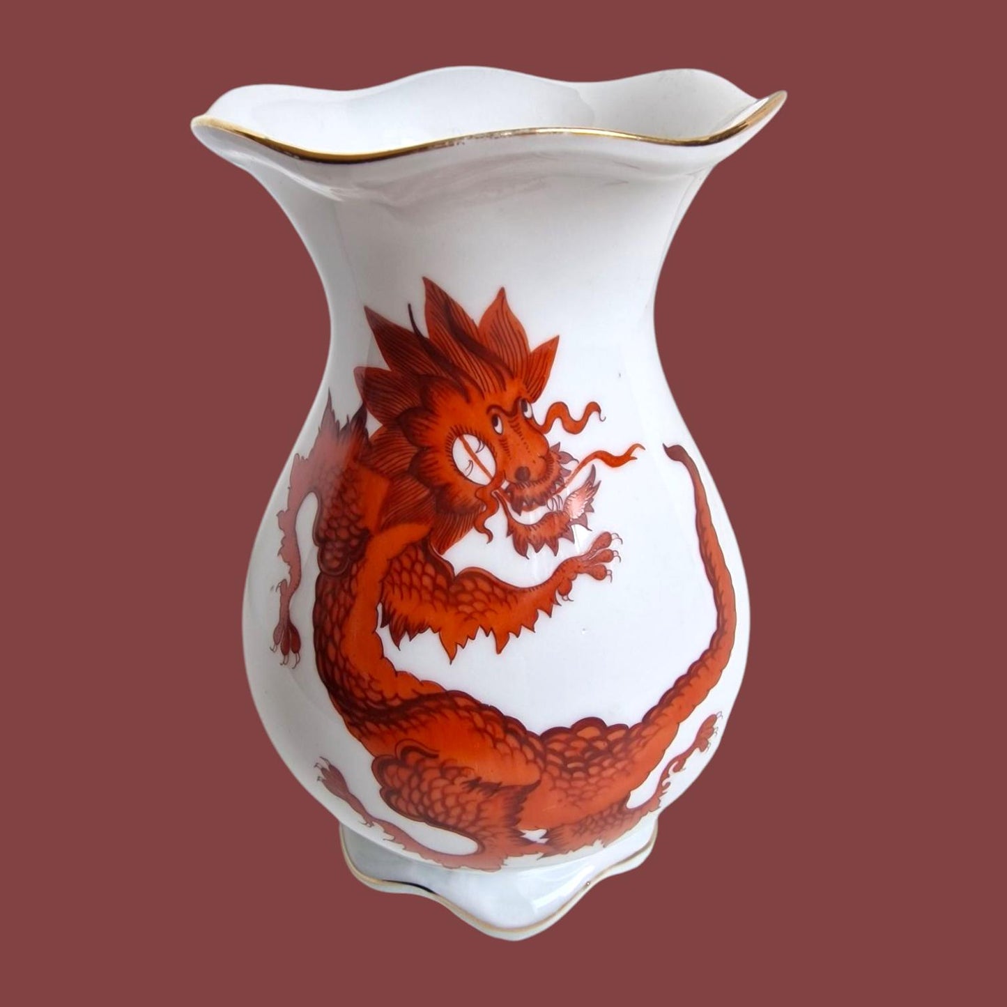 dresden red dragon porcelain old vase dresdener east germany antique porselein china porcelain