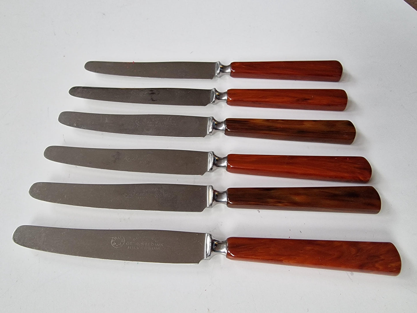 Art Deco Faux Tortoise Butter Knives, STROINK Set of 6