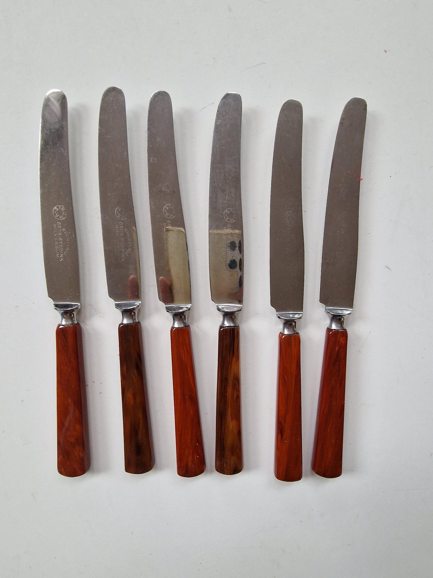 Art Deco Faux Tortoise Butter Knives, STROINK Set of 6