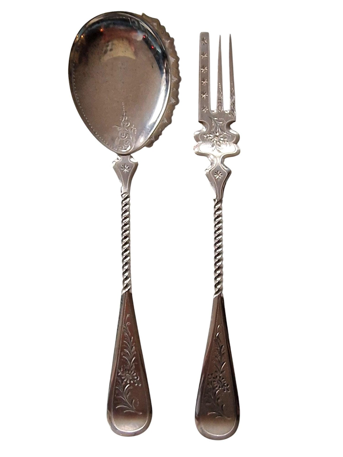 Antique Dutch Silver Pastry Set, 1894, Engraved Cutlery