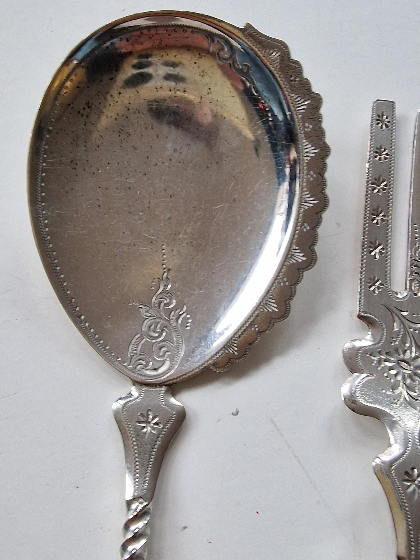 Antique Dutch Silver Pastry Set, 1894, Engraved Cutlery