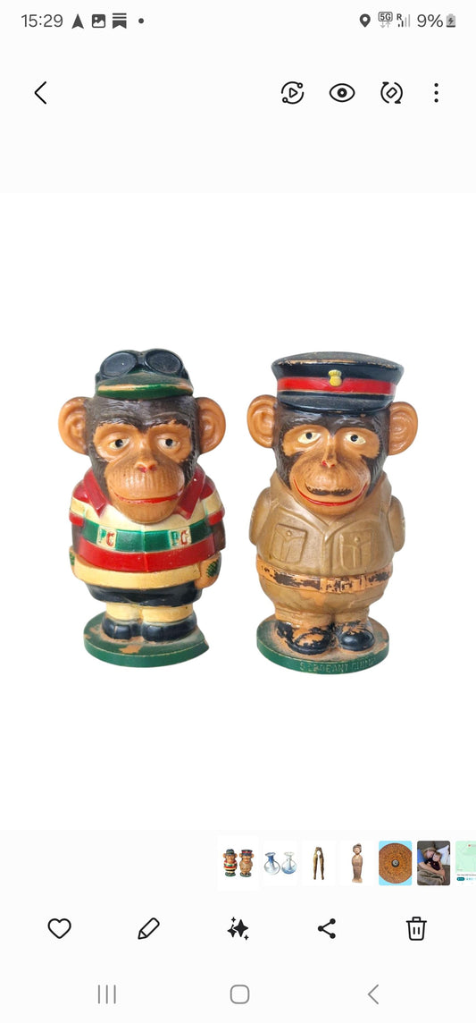 Vintage PG Tips Monkey Egg Cups, Sergeant & Cyclist Chimps, 1970s