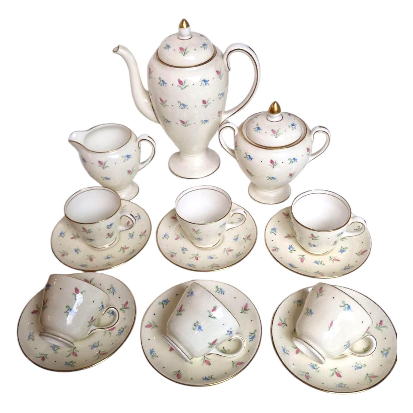 Antique Wedgwood Creamware Tea Set, Chinese Pattern, 6 Piece