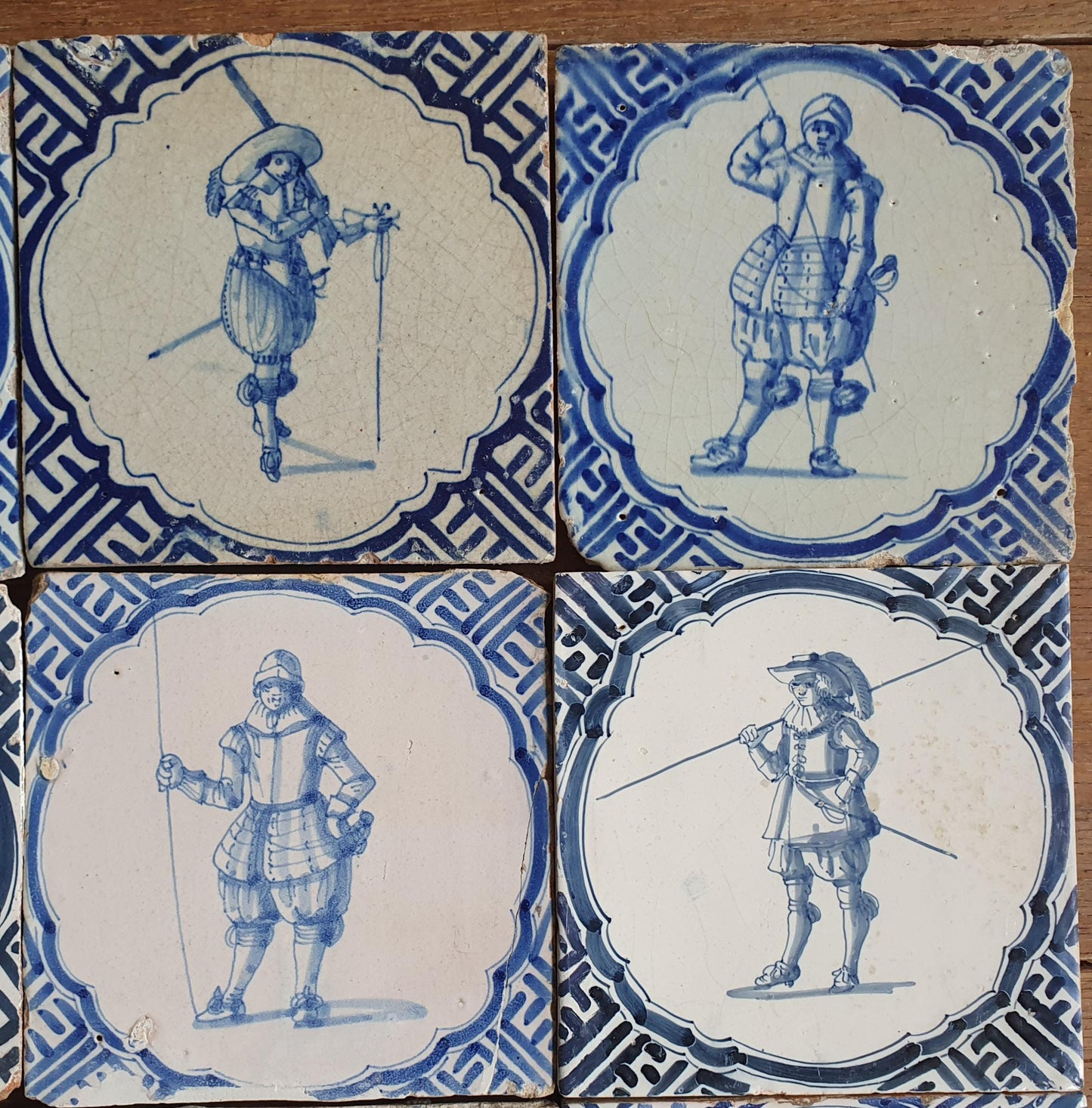 Antique Delft Blue Tiles, 1625 Dutch Tile, Rembrandt Style, Set of 9