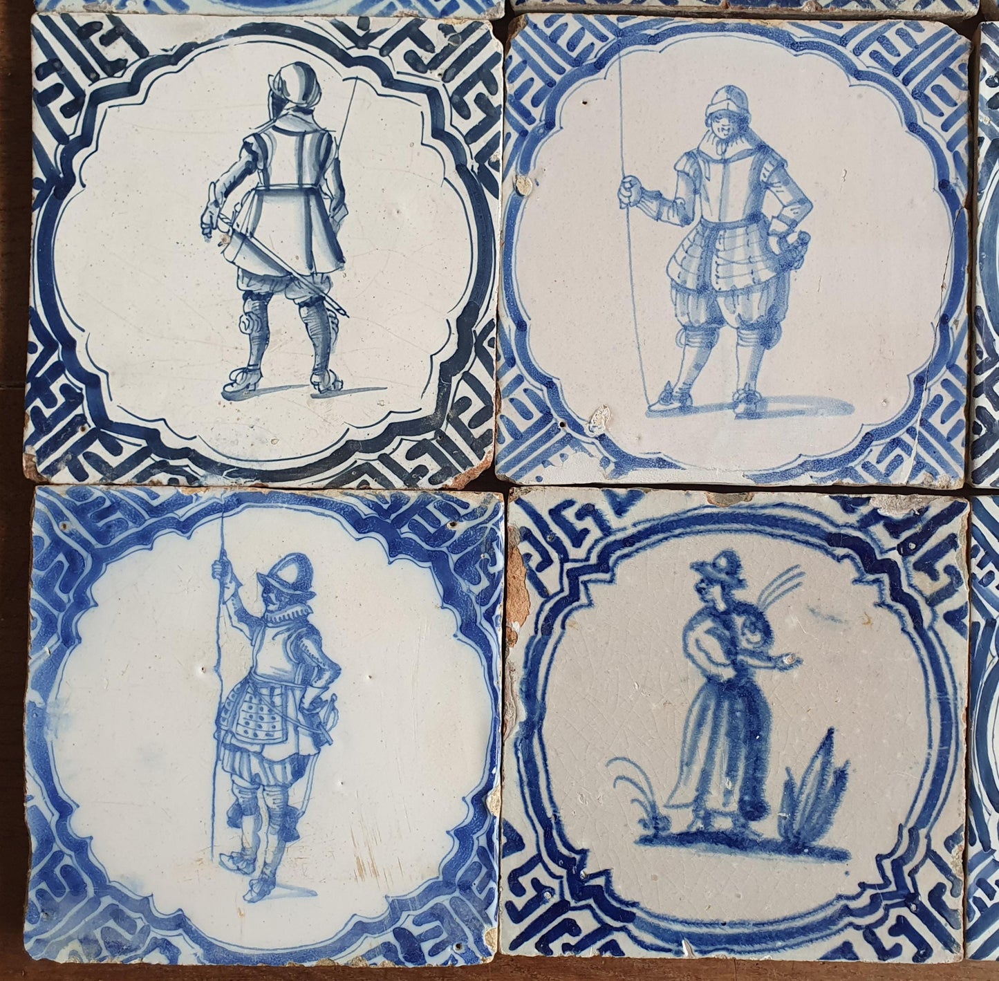 Antique Delft Blue Tiles, 1625 Dutch Tile, Rembrandt Style, Set of 9
