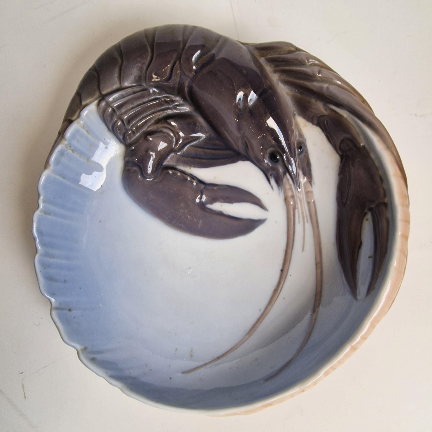 royal copenhagen danish high glossy bowl 3d relief lobster bowl, antique numbered signed