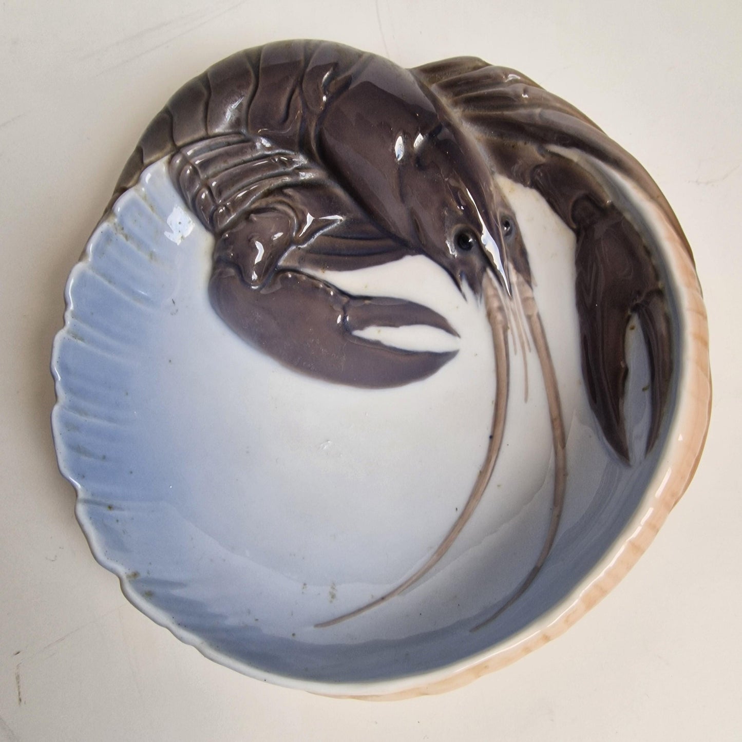 royal copenhagen danish high glossy bowl 3d relief lobster bowl, antique numbered signed
