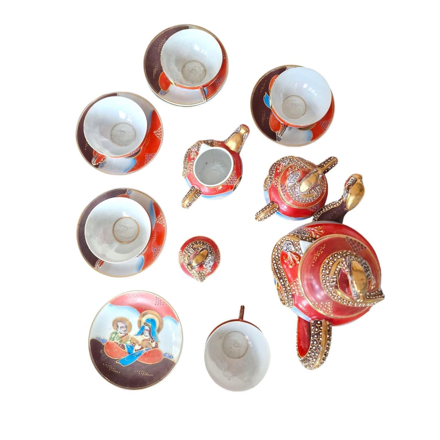 Antique Japanese Eggshell Porcelain Tea Set, Geisha Lithophane, Dragon Teapot