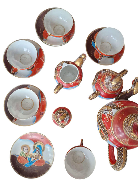 Antique Japanese Eggshell Porcelain Tea Set, Geisha Lithophane, Dragon Teapot