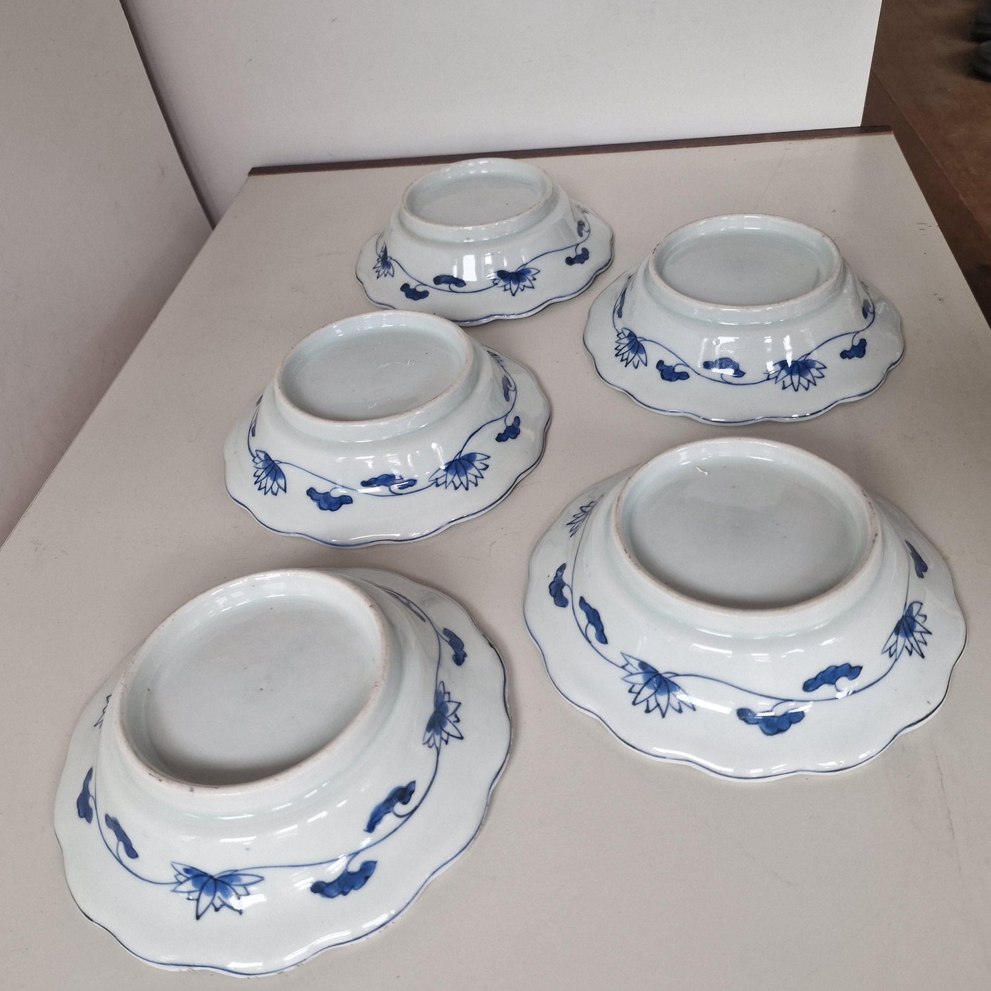 Antique Japanese Blue & White Bowls, River Landscape, Circa 1800 (Set of 5)