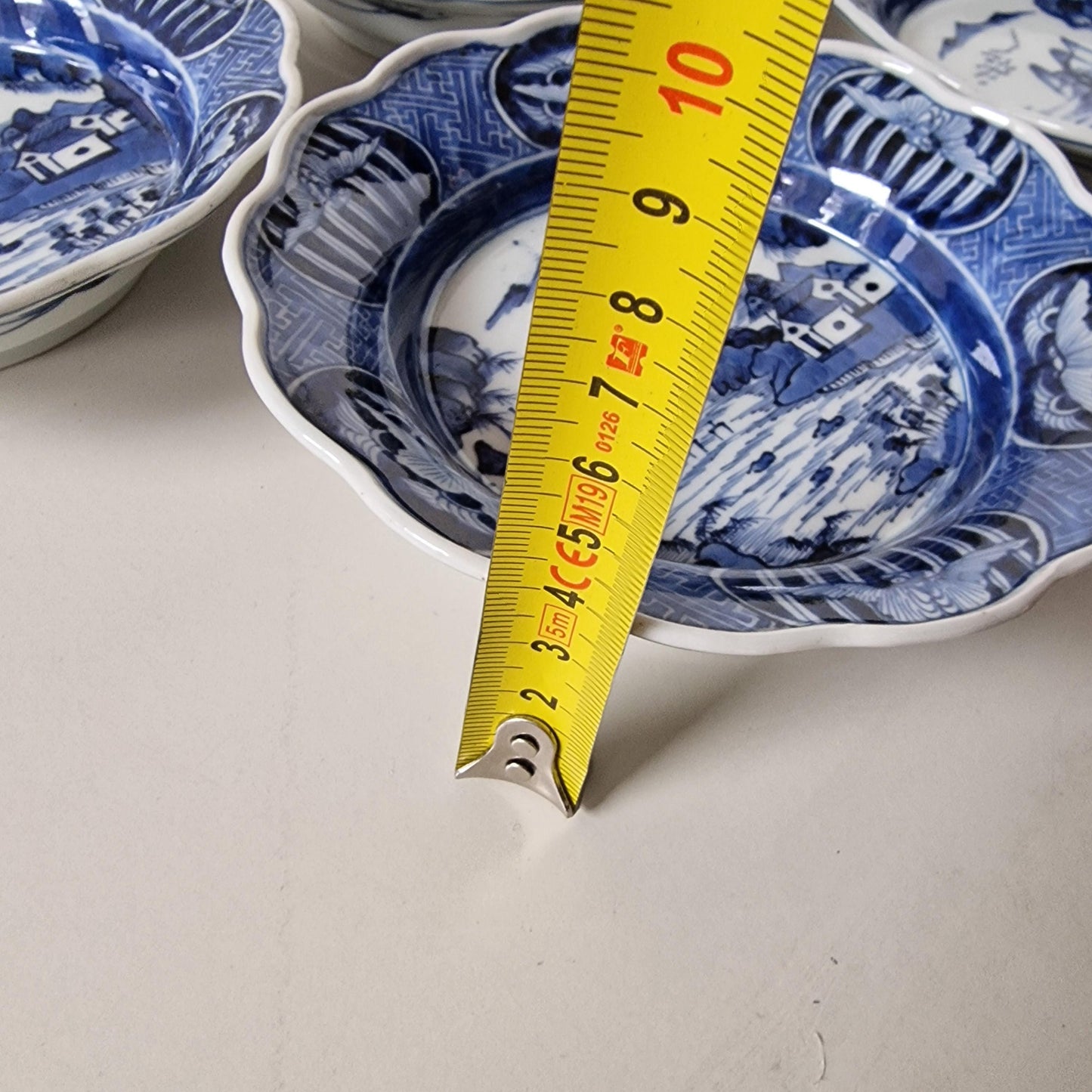 Antique Japanese Blue & White Bowls, River Landscape, Circa 1800 (Set of 5)