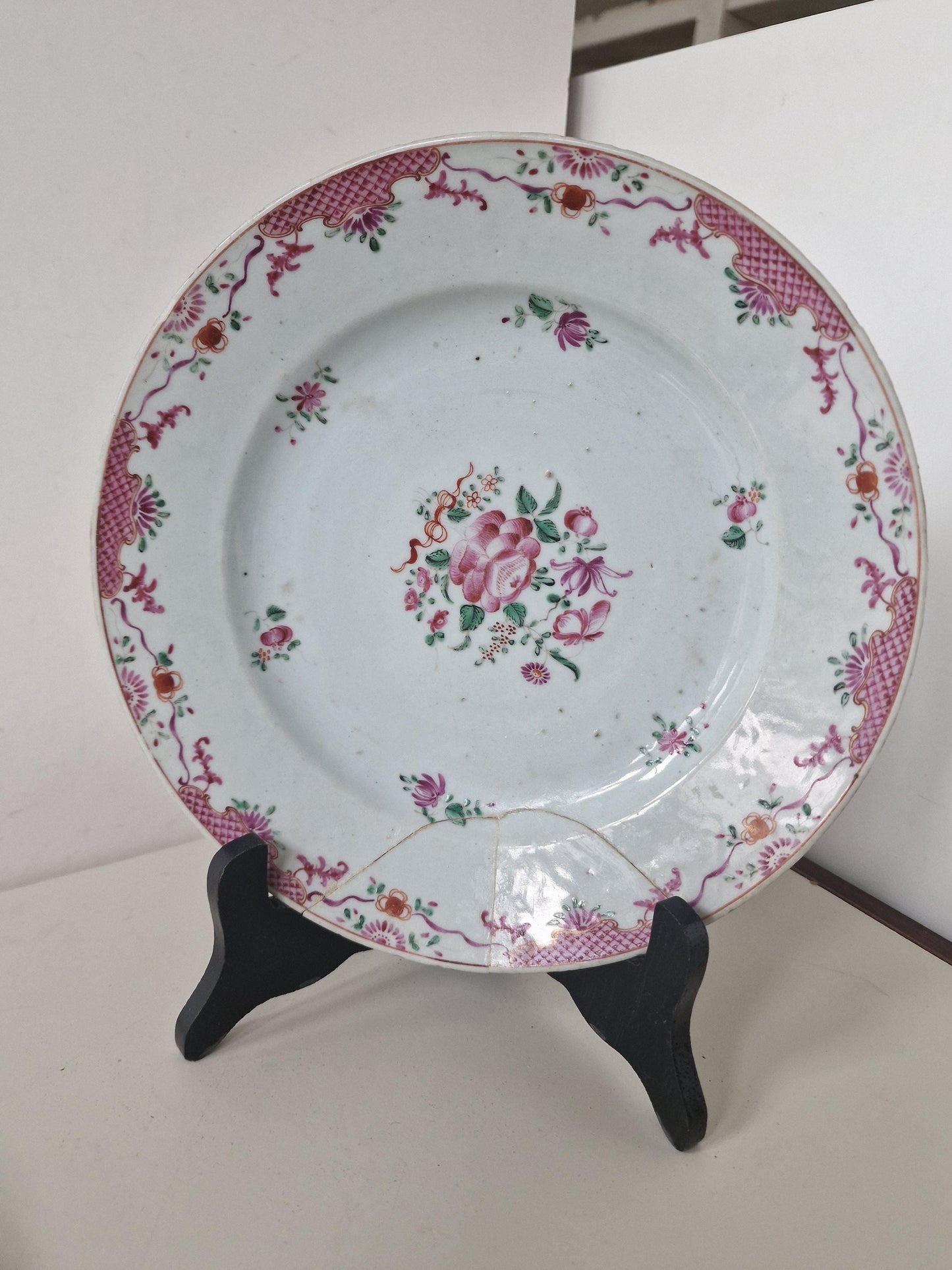 Antique Famille Rose Porcelain Bowl and Plate Set, 18th Century