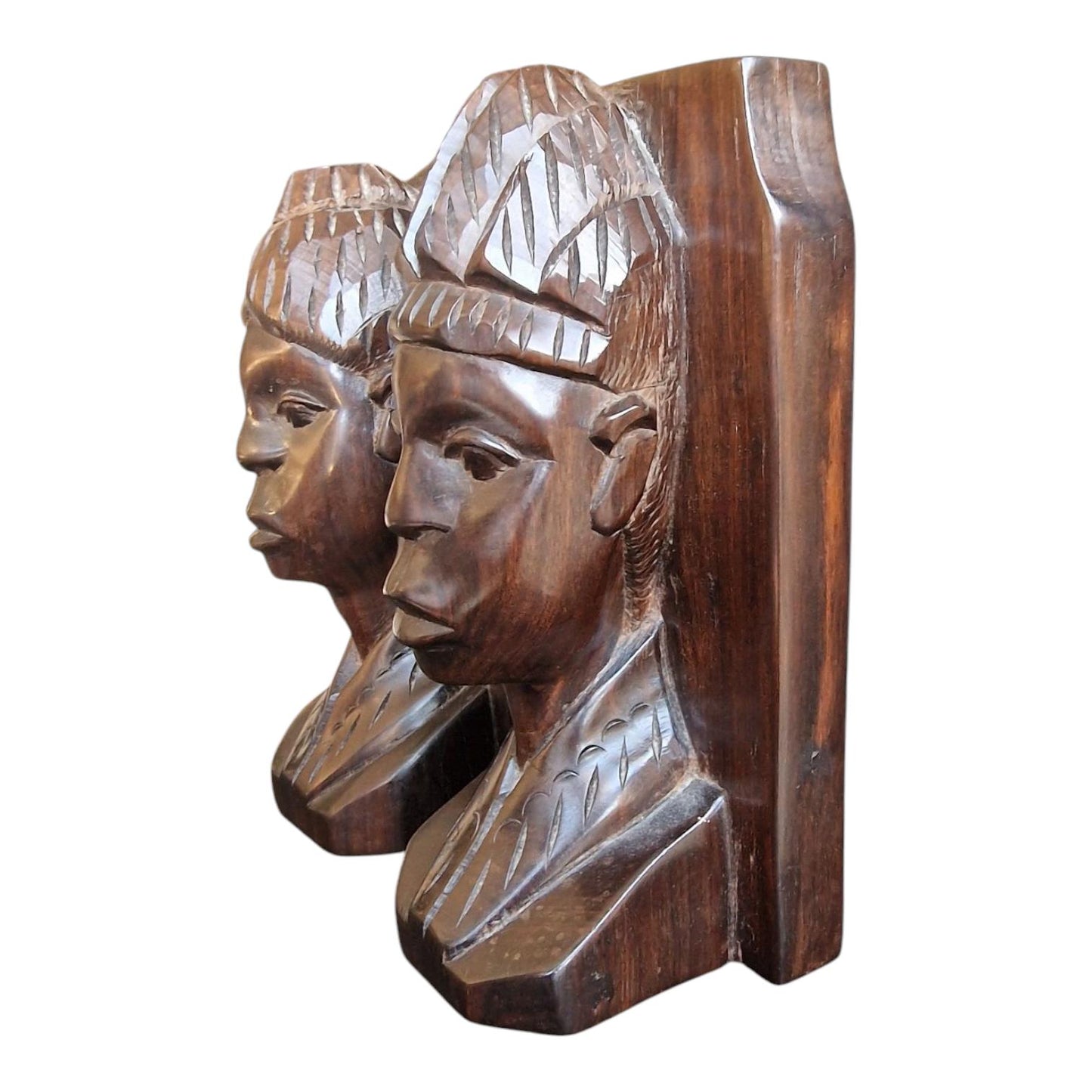 Hand Carved Ebony Wood Bookends, African Figural Sculpture