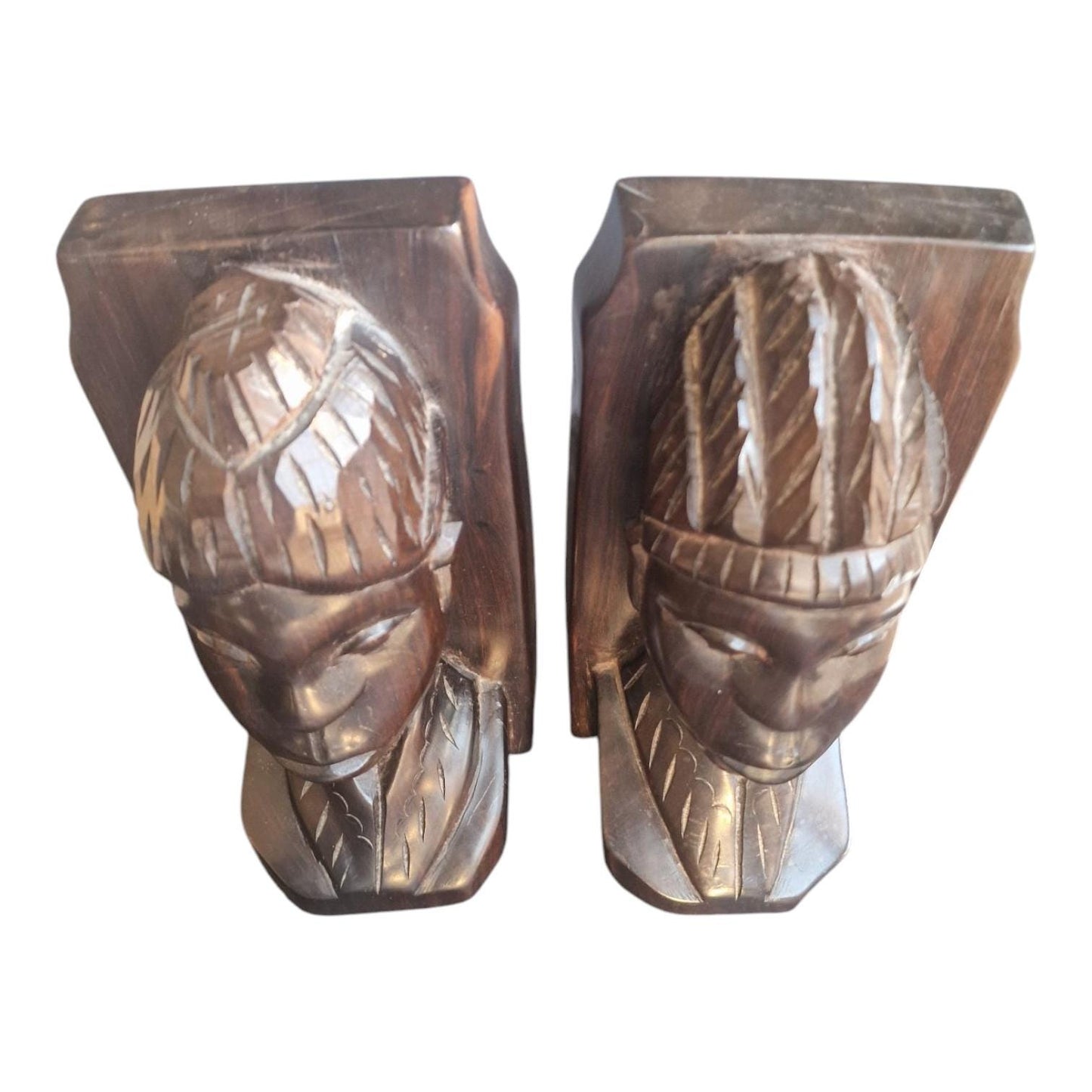 Hand Carved Ebony Wood Bookends, African Figural Sculpture