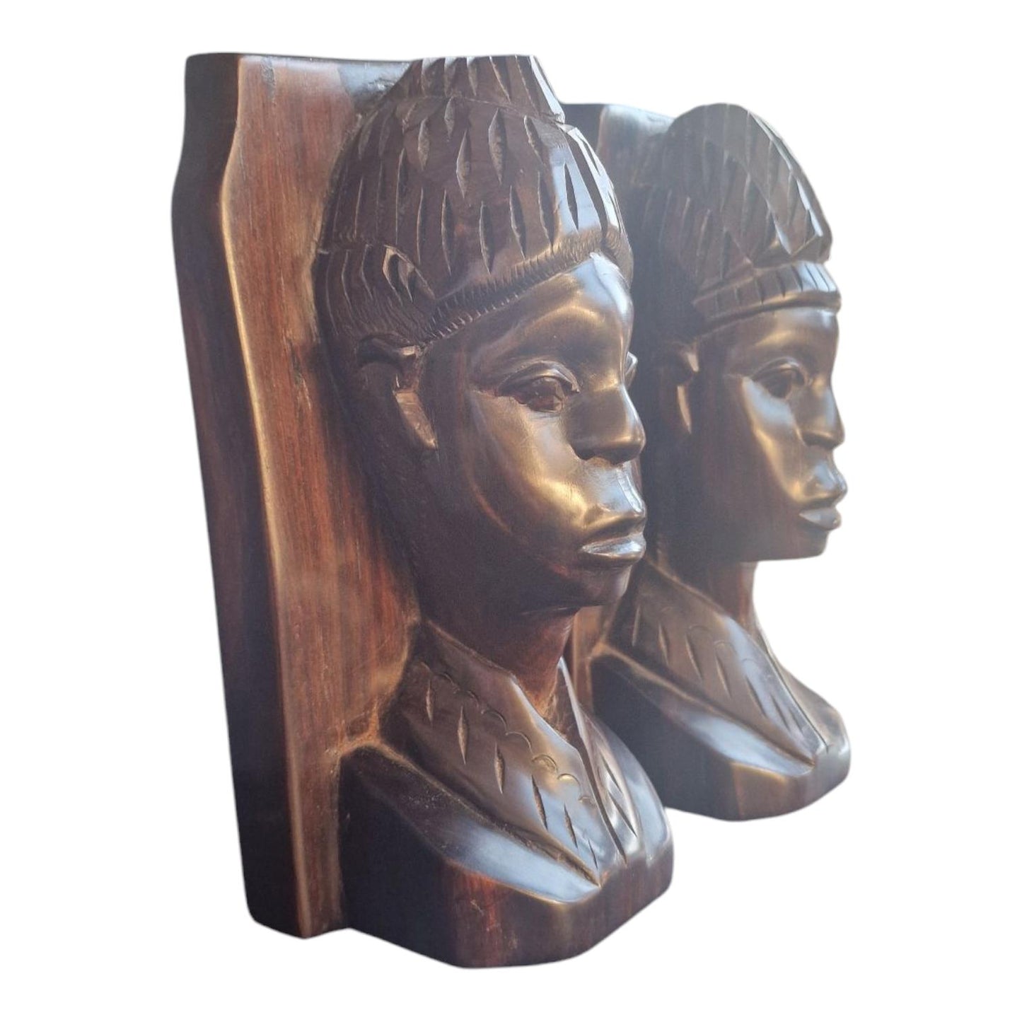 Hand Carved Ebony Wood Bookends, African Figural Sculpture