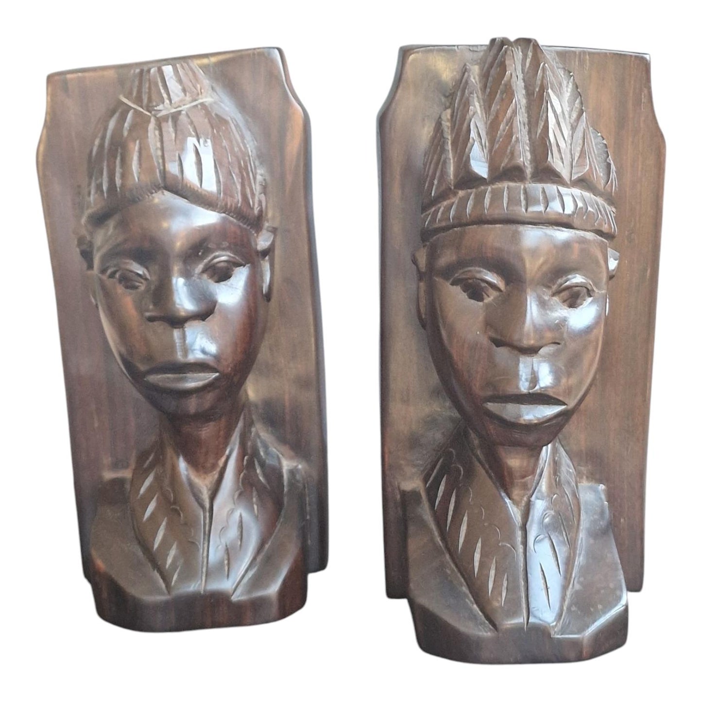 Hand Carved Ebony Wood Bookends, African Figural Sculpture