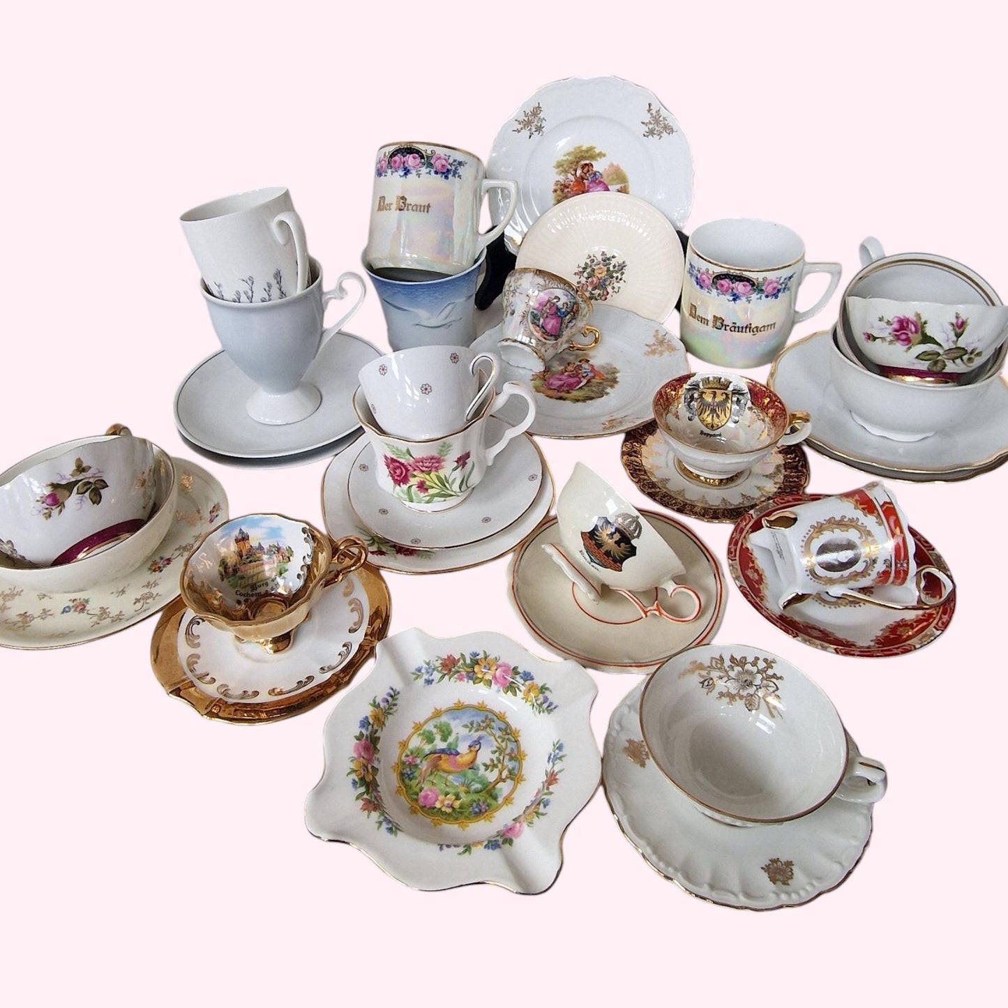 Vintage European Porcelain Tea Set, 34 Piece, Bing & Grondahl, Wedgwood, Royal Albert