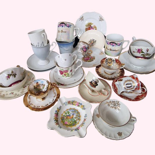 Vintage European Porcelain Tea Set, 34 Piece, Bing & Grondahl, Wedgwood, Royal Albert