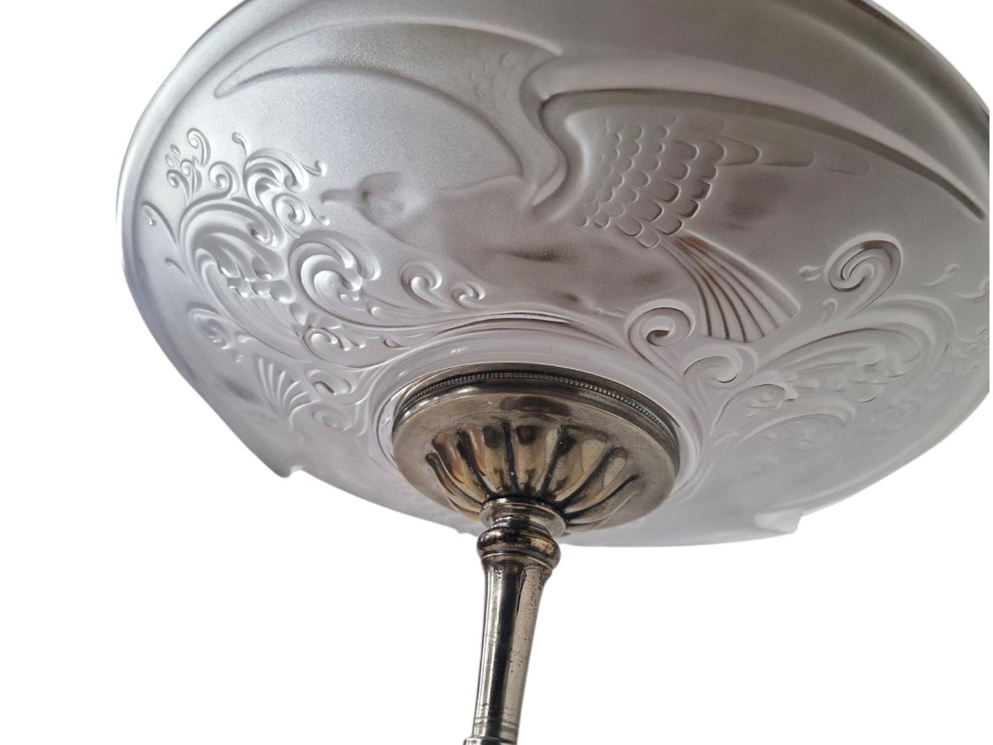 Art Deco Frosted Crystal Centerpiece, Seagull and Phoenix Design, Signed France
