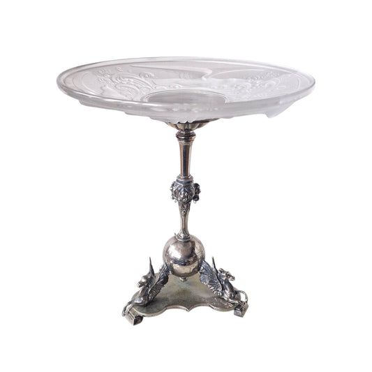 Art Deco Frosted Crystal Centerpiece, Seagull and Phoenix Design, Signed France