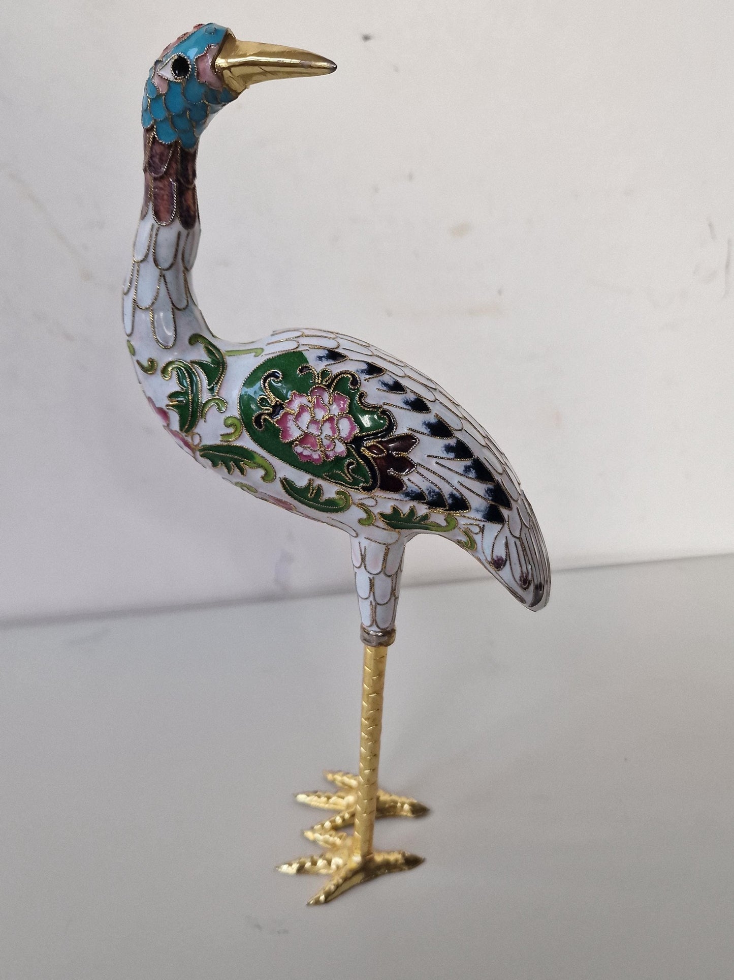vintage cloisonne ibis crane enamel bird china / japan meiji