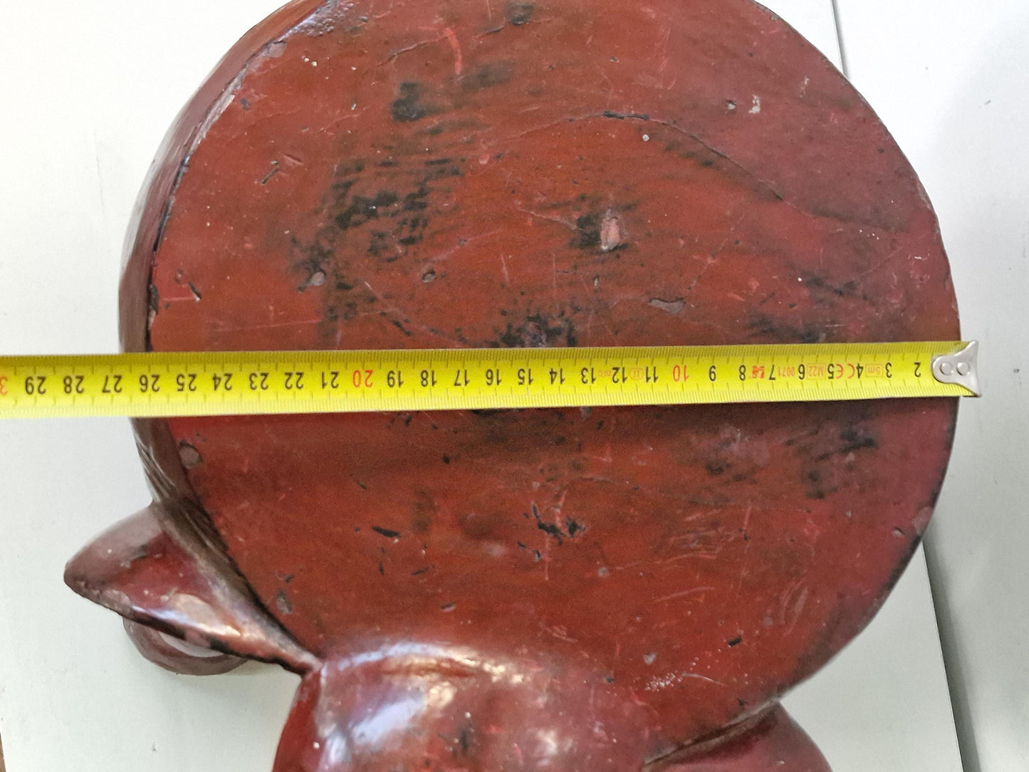 Xl antique ELEPHANT STOOL / sidetable 19th century wood handcarved burgundi handpaint, boho chic, rare