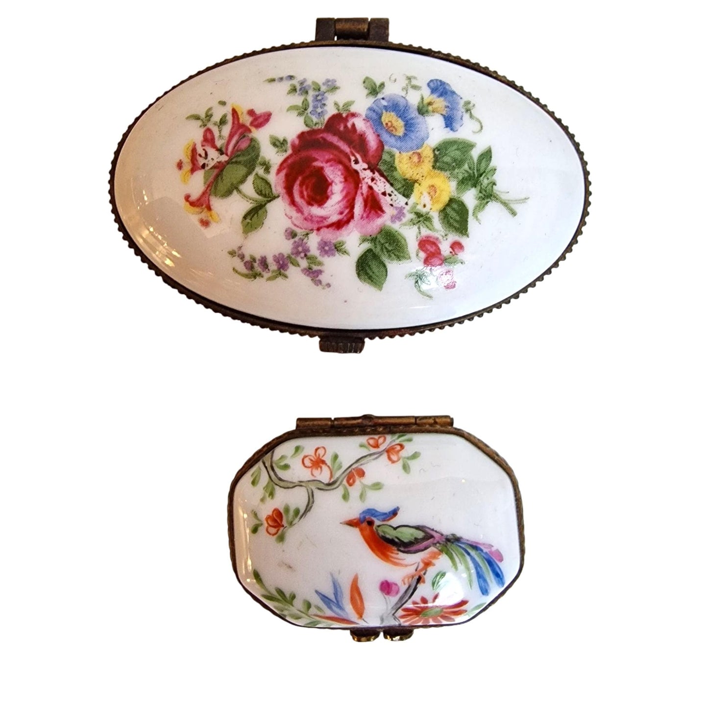 Limoges Porcelain Trinket Box, Handpainted Bird and Flowers, Lacroix Painter