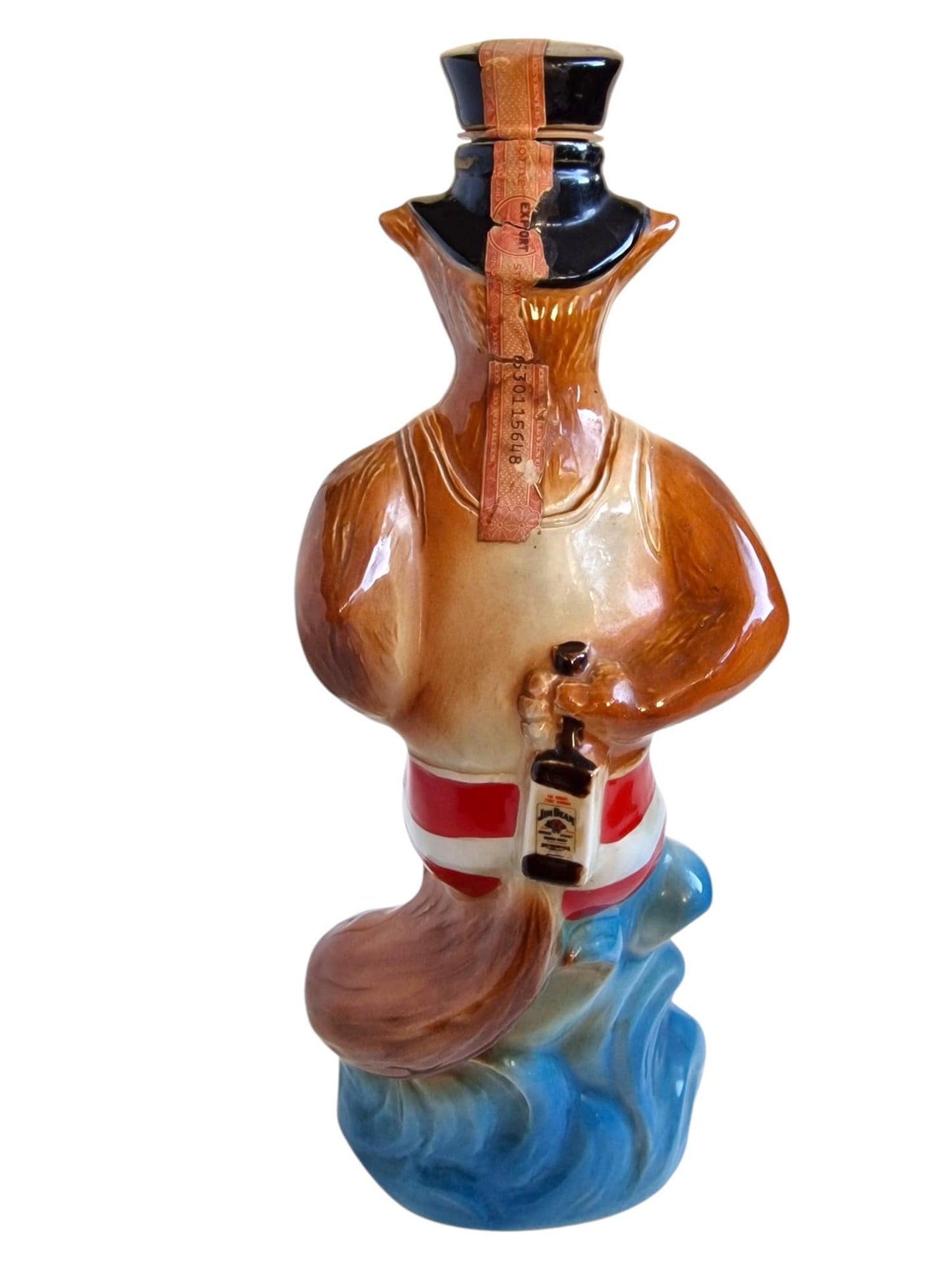 Vintage 1970s polychrome earthenware Fox Surfer Decanter, collector's item Queen Mary Bottle