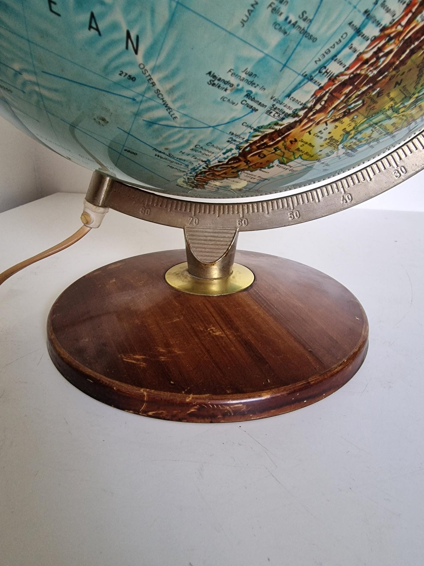 Vintage Danish Scan Globe, Illuminated 1950s World Map