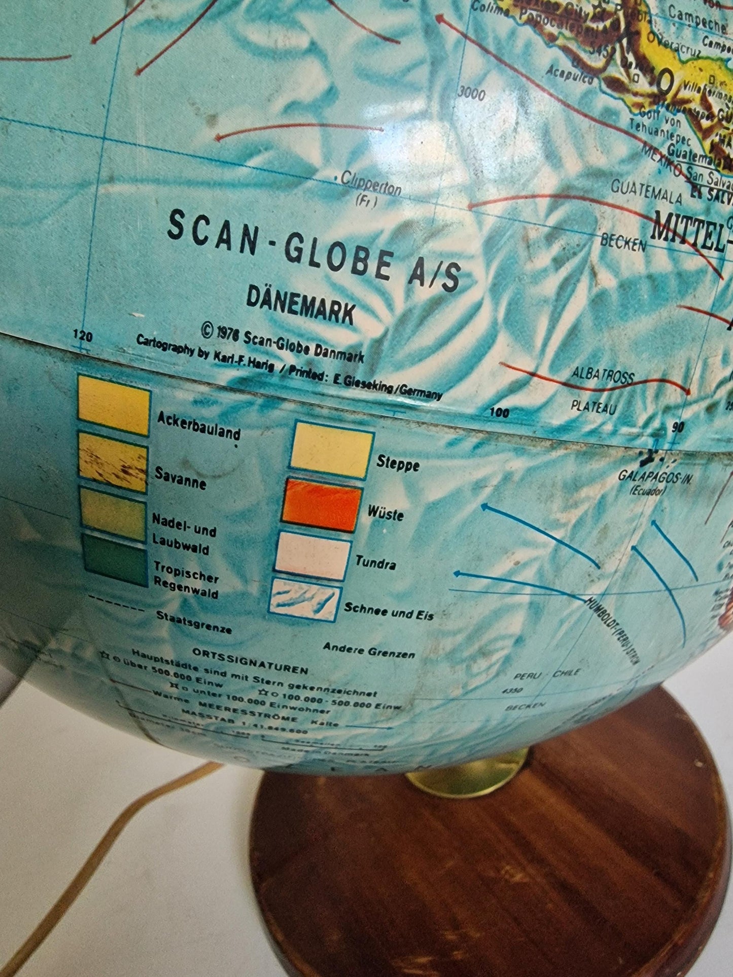 Vintage Danish Scan Globe, Illuminated 1950s World Map