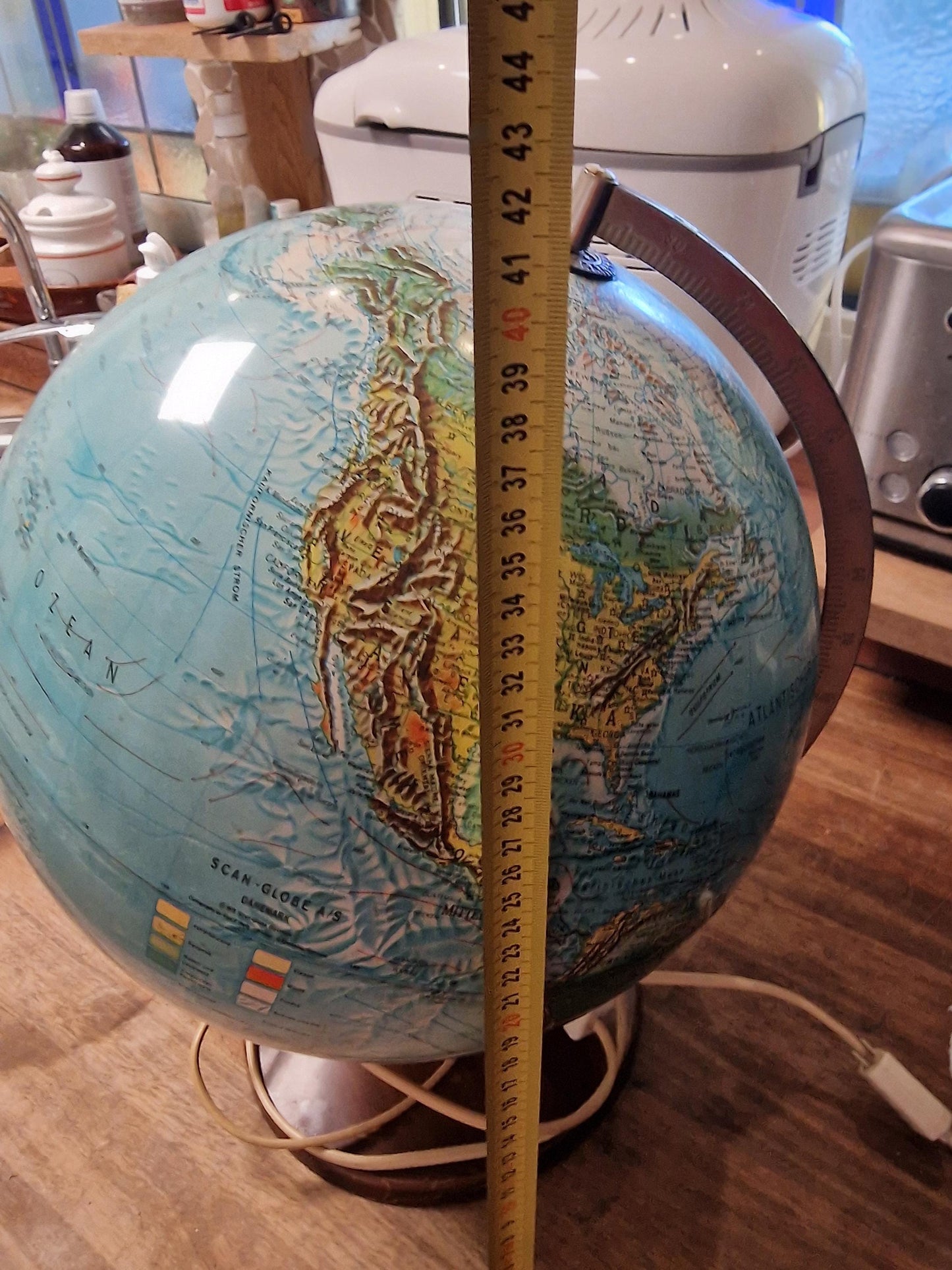 Vintage Danish Scan Globe, Illuminated 1950s World Map