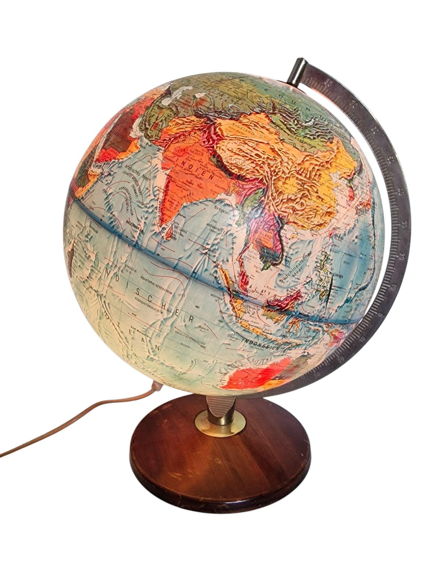 Vintage Danish Scan Globe, Illuminated 1950s World Map