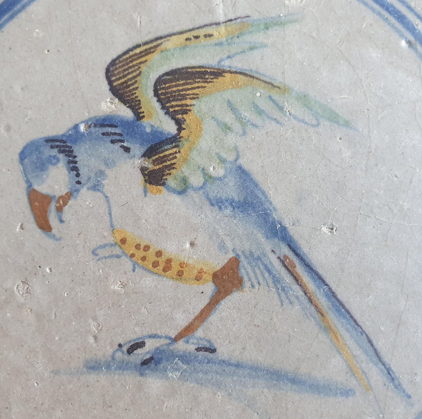 Antique Dutch Tile - polychrome parrot  Rare !  - Dated around 1625, delft holland golden century